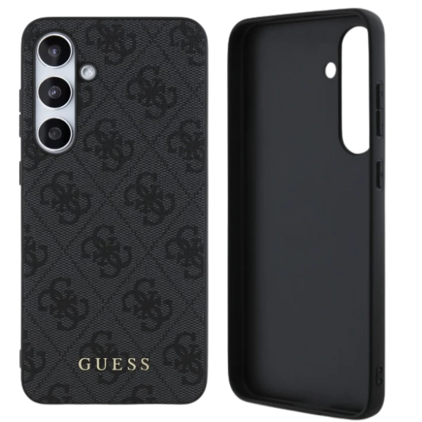 Guess GUHCS24FEG4GFGR Samsung Galaxy S24 FE S721 dėklas telefonui pilkos spalvos hardcase 4G Metal Gold Logo aprašymas - Prekės nuotrauka