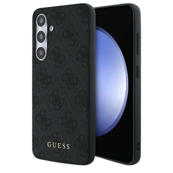 Guess GUHCS24FEG4GFGR Samsung Galaxy S24 FE S721 dėklas telefonui pilkos spalvos hardcase 4G Metal Gold Logo aprašymas - Prekės nuotrauka