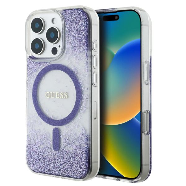 Dėklas Guess HC Resin Bottom Glitter Apple iPhone 16 Pro MagSafe violetinės spalvos aprašymas - Prekės nuotrauka Dėklas Guess HC Resin Bottom Glitter Apple iPhone 16 Pro MagSafe violetinės spalvos aprašymas - Prekės nuotrauka