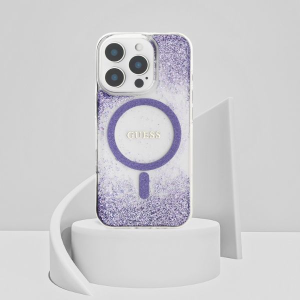 Dėklas Guess HC Resin Bottom Glitter Apple iPhone 16 Pro MagSafe violetinės spalvos aprašymas - Prekės nuotrauka Dėklas Guess HC Resin Bottom Glitter Apple iPhone 16 Pro MagSafe violetinės spalvos aprašymas - Prekės nuotrauka