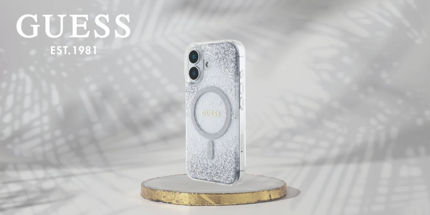 Dėklas Guess HC Resin Bottom Glitter Apple iPhone 16 MagSafe sidabro spalvos aprašymas - Prekės nuotrauka Dėklas Guess HC Resin Bottom Glitter Apple iPhone 16 MagSafe sidabro spalvos aprašymas - Prekės nuotrauka