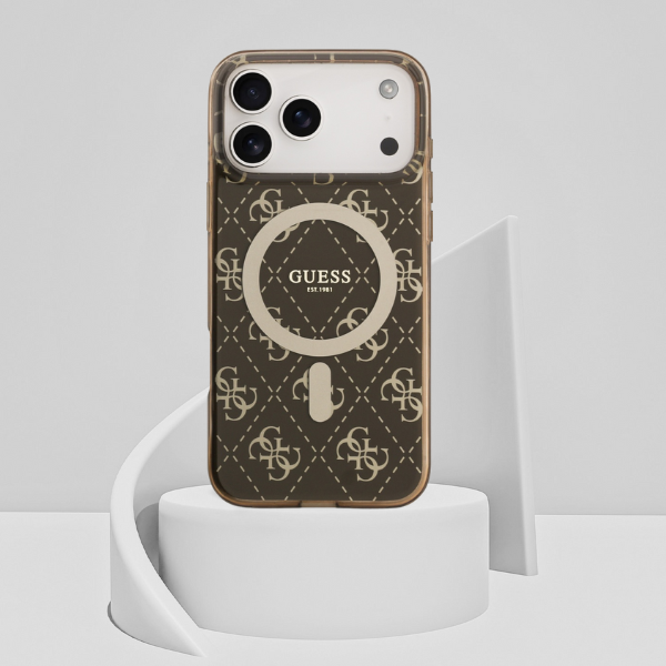„Guess IML 4G“ „MagSafe“ dėklas su fonu, skirtas „iPhone 17 Pro“ – rudas aprašymas - Prekės nuotrauka „Guess IML 4G“ „MagSafe“ dėklas su fonu, skirtas „iPhone 17 Pro“ – rudas aprašymas - Prekės nuotrauka
