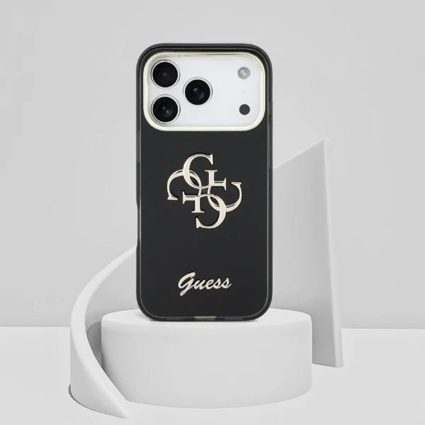 Dėklas Guess IML 4G Script Metal case for iPhone 17 Pro - juodas aprašymas - Prekės nuotrauka