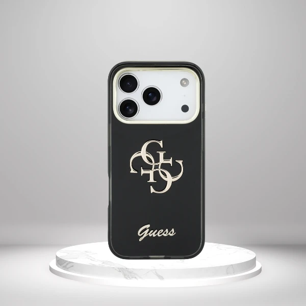 Dėklas Guess IML 4G Script Metal case for iPhone 17 Pro Max - juodas aprašymas - Prekės nuotrauka