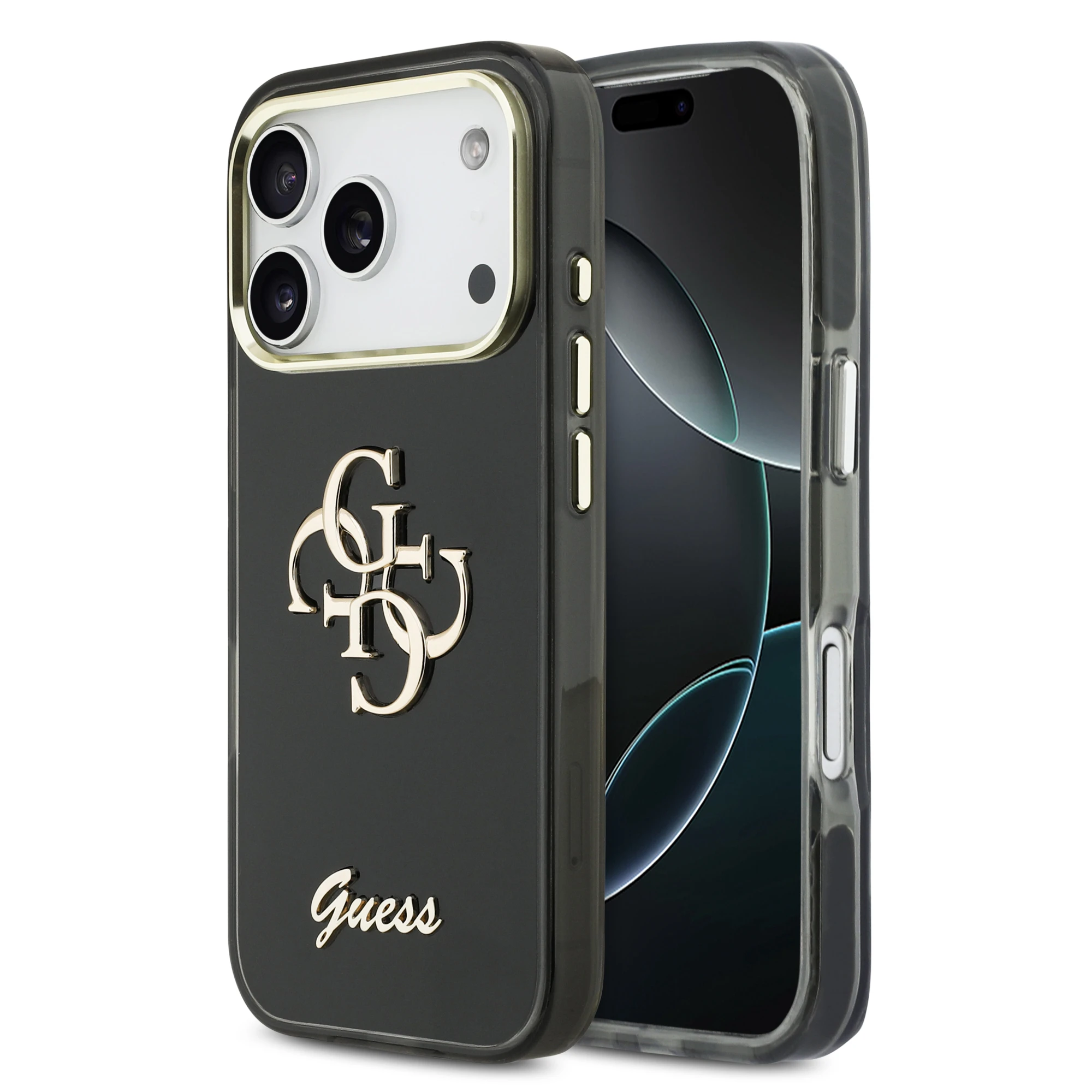Dėklas Guess IML 4G Script Metal case for iPhone 17 Pro Max - juodas aprašymas - Prekės nuotrauka