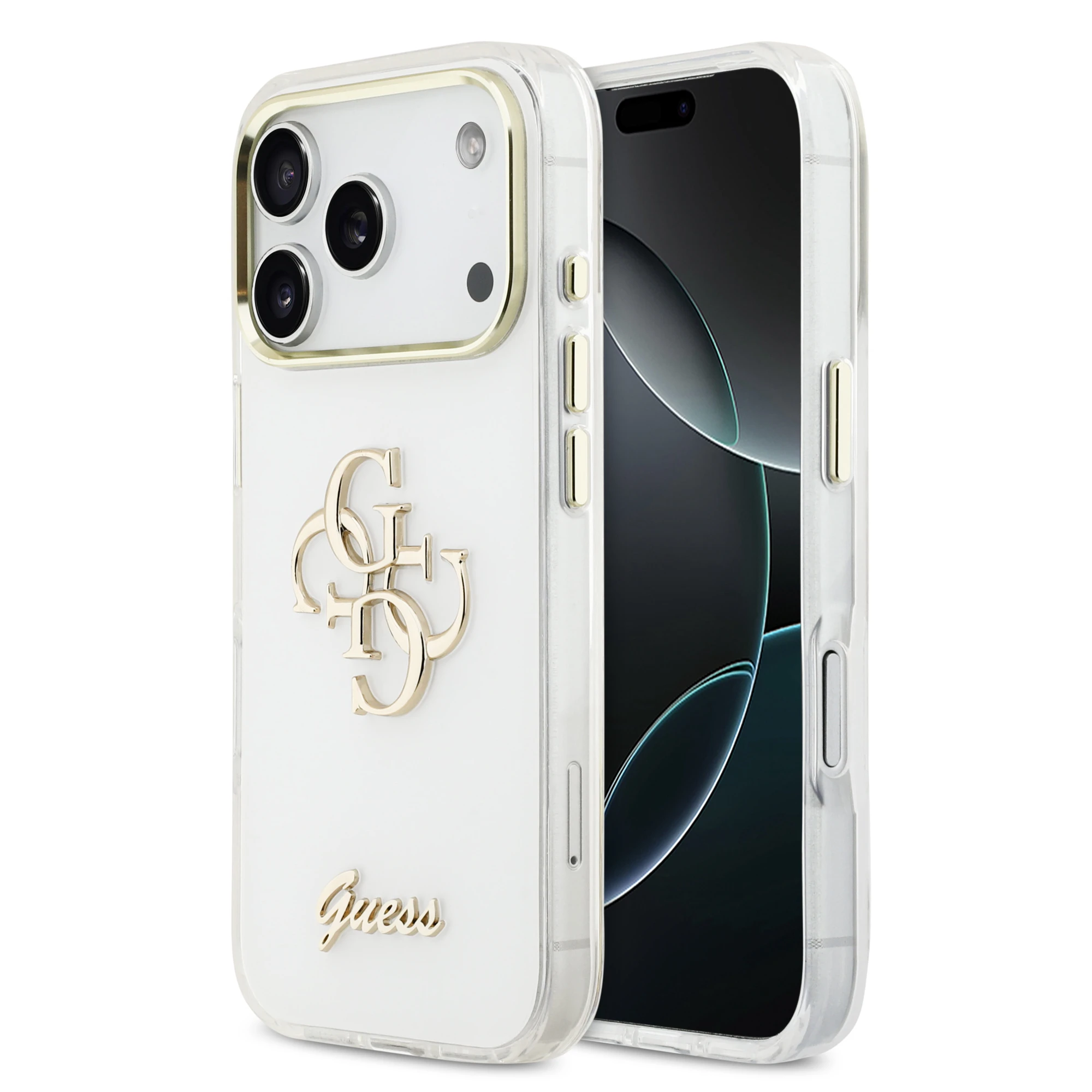 Dėklas Guess IML 4G Script Metal Case for iPhone 17 Pro Max - Baltas aprašymas - Prekės nuotrauka