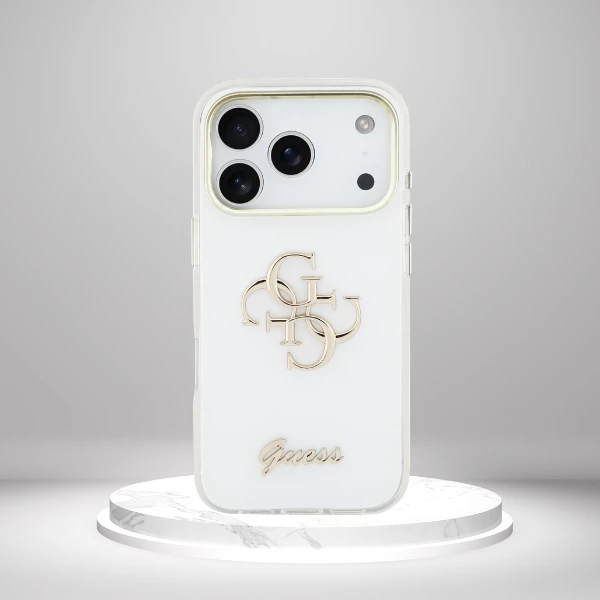 Dėklas Guess IML 4G Script Metal Case for iPhone 17 Pro Max - Baltas aprašymas - Prekės nuotrauka
