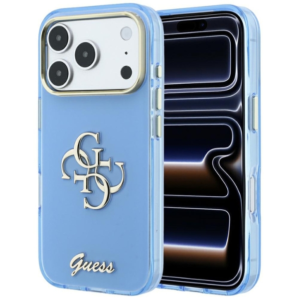 Dėklas Guess IML 4G Script Metal Case for iPhone 18 Pro Max / 17 Pro Max - Light Mėlyna aprašymas - Prekės nuotrauka