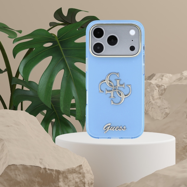 Dėklas Guess IML 4G Script Metal Case for iPhone 18 Pro Max / 17 Pro Max - Light Mėlyna aprašymas - Prekės nuotrauka