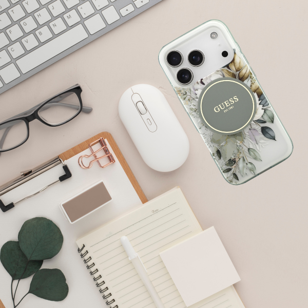 „Guess IML Flower & Tonal Circle“ „MagSafe“ dėklas, skirtas „iPhone 17 Pro“ - žalias aprašymas - Prekės nuotrauka