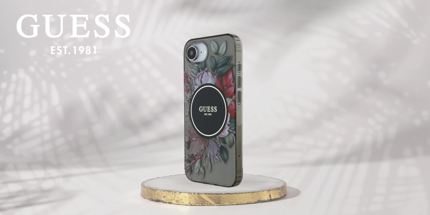 Guess IML Flowers MagSafe iPhone 16e Dėklas - Juodas aprašymas - Prekės nuotrauka