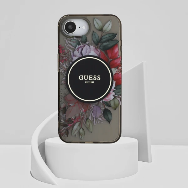 Guess IML Flowers MagSafe iPhone 16e Dėklas - Juodas aprašymas - Prekės nuotrauka