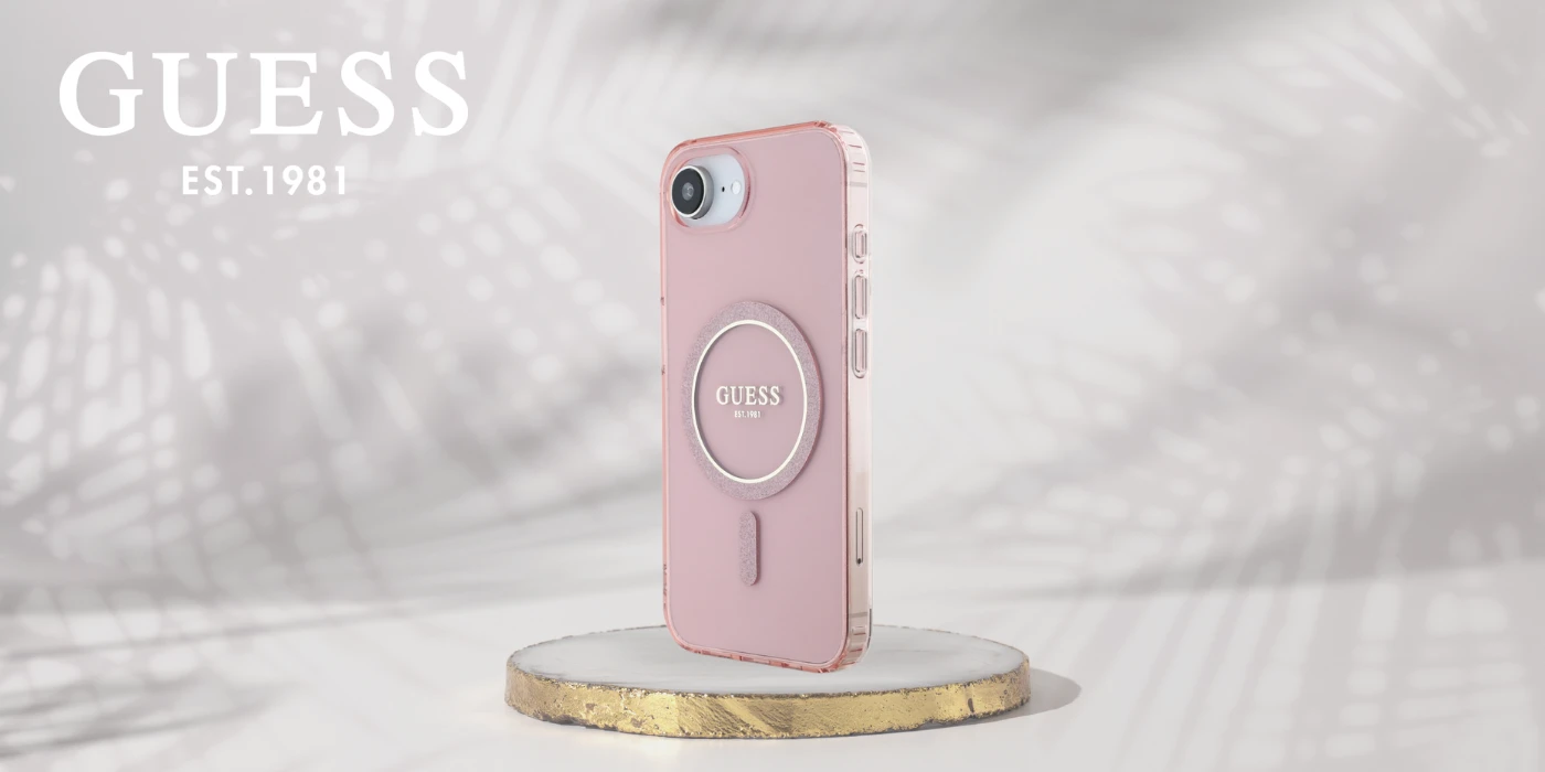 Guess IML Glitter Circle MagSafe dėklas iPhone 16e - rožinis aprašymas - Prekės nuotrauka