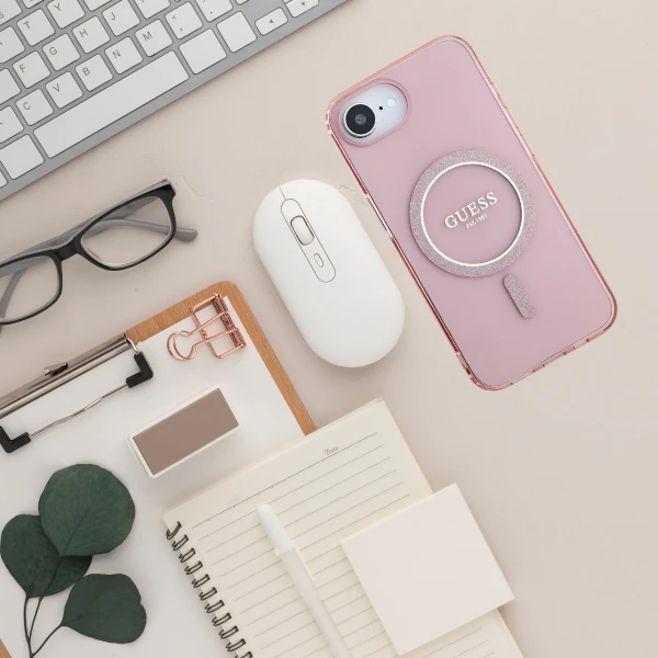 Guess IML Glitter Circle MagSafe dėklas iPhone 16e - rožinis aprašymas - Prekės nuotrauka