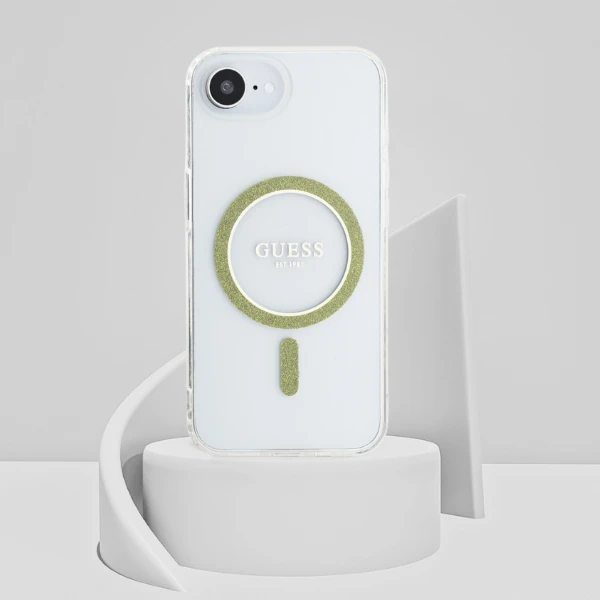 Guess IML Glitter Circle MagSafe iPhone 16e dėklas – skaidrus aprašymas - Prekės nuotrauka