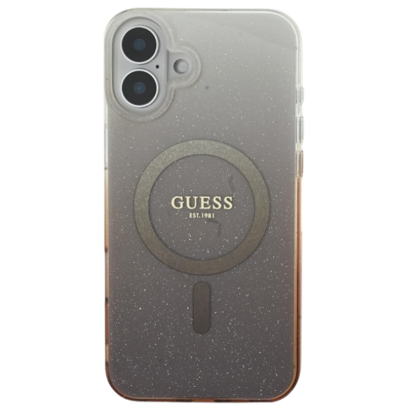 Guess IML Glitter Gradient MagSafe dėklas iPhone 16 Pro – rudas dėklas telefonui aprašymas - Prekės nuotrauka