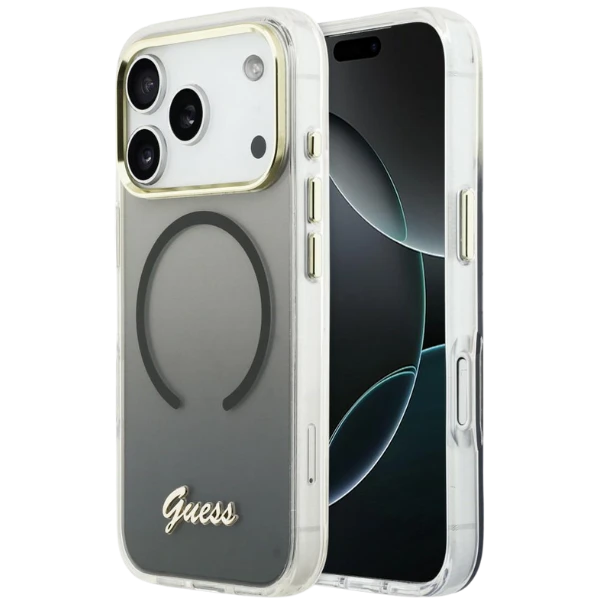 Dėklas Guess IML Gradient Script Metal MagSafe Case for iPhone 17 Pro Max - Juodas aprašymas - Prekės nuotrauka