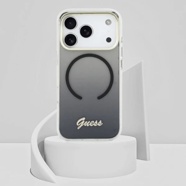 Dėklas Guess IML Gradient Script Metal MagSafe Case for iPhone 17 Pro Max - Juodas aprašymas - Prekės nuotrauka