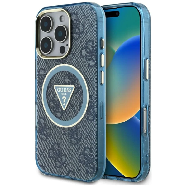Guess IML Metal Glitter 4G Circle Triangle MagSafe dėklas, skirtas iPhone 16 Pro Max - Mėlyna aprašymas - Prekės nuotrauka Guess IML Metal Glitter 4G Circle Triangle MagSafe dėklas, skirtas iPhone 16 Pro Max - Mėlyna aprašymas - Prekės nuotrauka