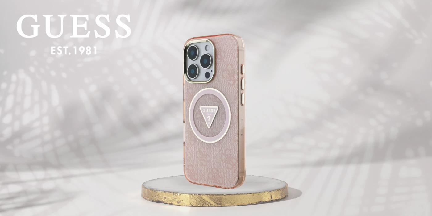 Guess IML Metal Glitter 4G Circle Triangle MagSafe dėklas, skirtas iPhone 16 Pro - Rožinė aprašymas - Prekės nuotrauka