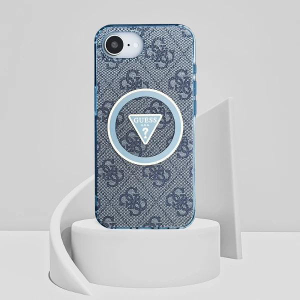 Guess IML Metal Glitter 4G Circle Triangle MagSafe dėklas, skirtas iPhone 16e - Mėlyna aprašymas - Prekės nuotrauka