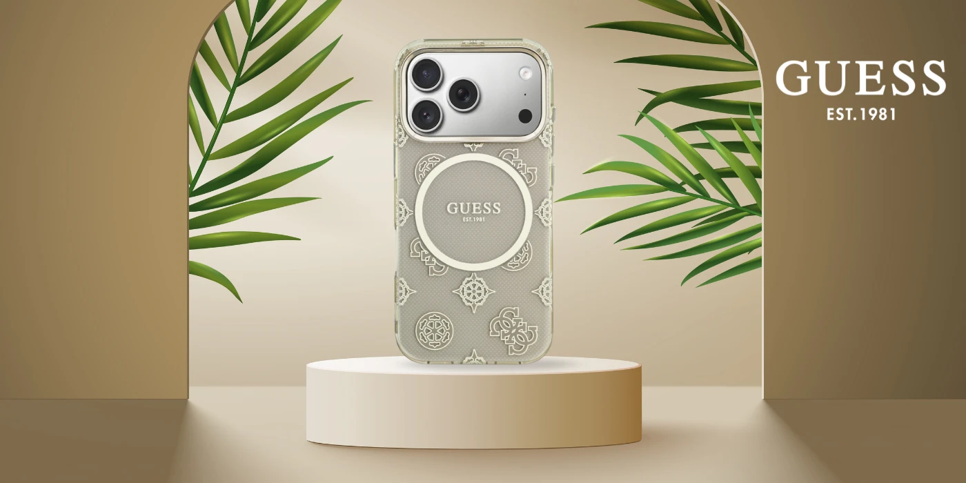 Dėklas Guess IML Peony Dot MagSafe Case for iPhone 17 Pro - rusvai gelsvas aprašymas - Prekės nuotrauka