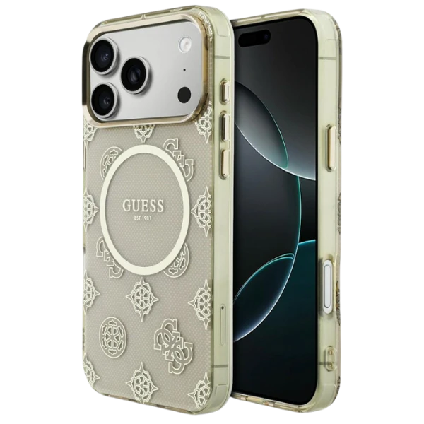 Dėklas Guess IML Peony Dot MagSafe Case for iPhone 17 Pro Max - rusvai gelsvas aprašymas - Prekės nuotrauka