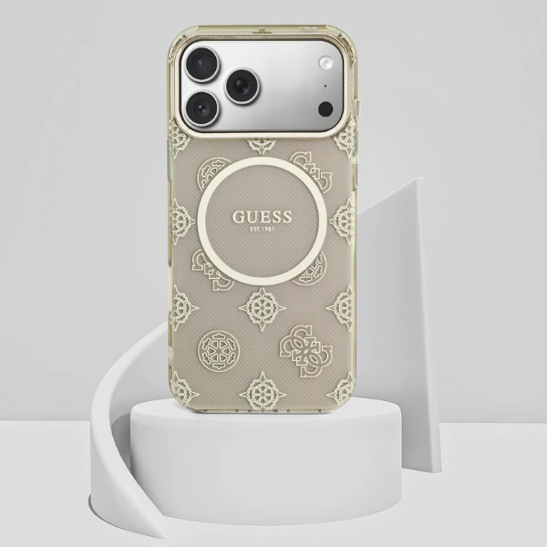 Dėklas Guess IML Peony Dot MagSafe Case for iPhone 17 Pro Max - rusvai gelsvas aprašymas - Prekės nuotrauka