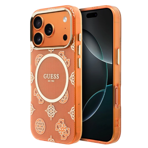 „Guess IML Peony Dot MagSafe“ dėklas, skirtas iPhone 17 Pro – oranžinis aprašymas - Prekės nuotrauka