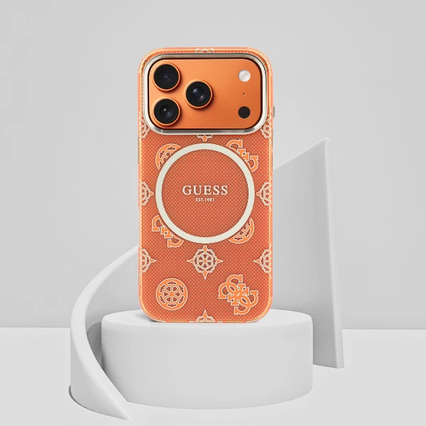 „Guess IML Peony Dot MagSafe“ dėklas, skirtas iPhone 17 Pro – oranžinis aprašymas - Prekės nuotrauka