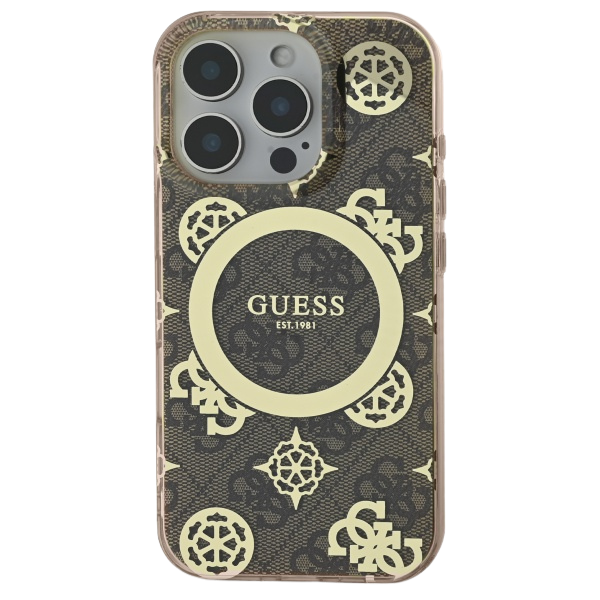 Guess IML Peony On 4G fono MagSafe iPhone 16 dėklas – telefono dėklas, rudos spalvos aprašymas - Prekės nuotrauka