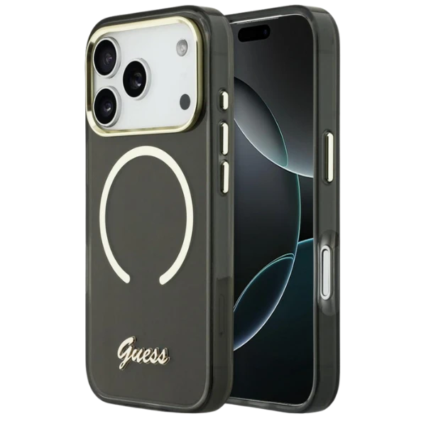 Dėklas Guess IML Script Metal MagSafe Case for iPhone 17 Pro - Juodas aprašymas - Prekės nuotrauka