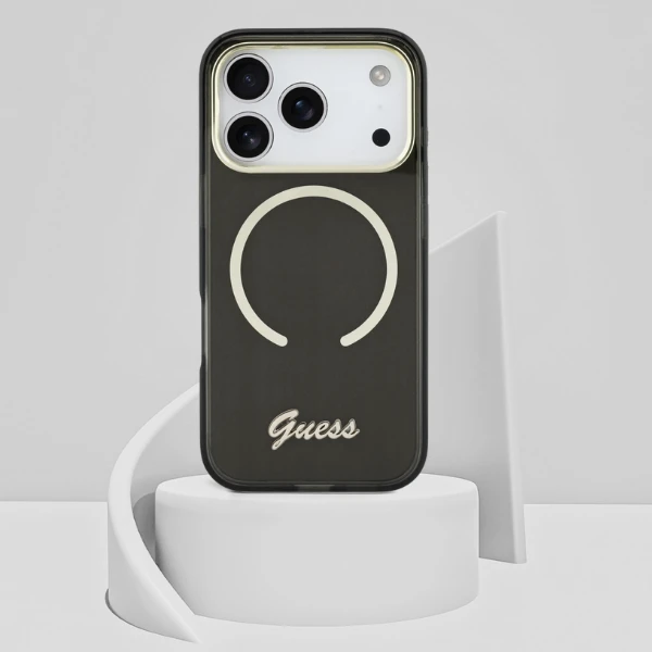 Dėklas Guess IML Script Metal MagSafe Case for iPhone 17 Pro Max - Juodas aprašymas - Prekės nuotrauka