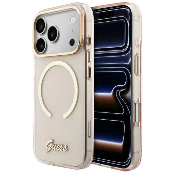 Dėklas Guess IML Script Metal MagSafe Case for iPhone 17 - Rožinė aprašymas - Prekės nuotrauka