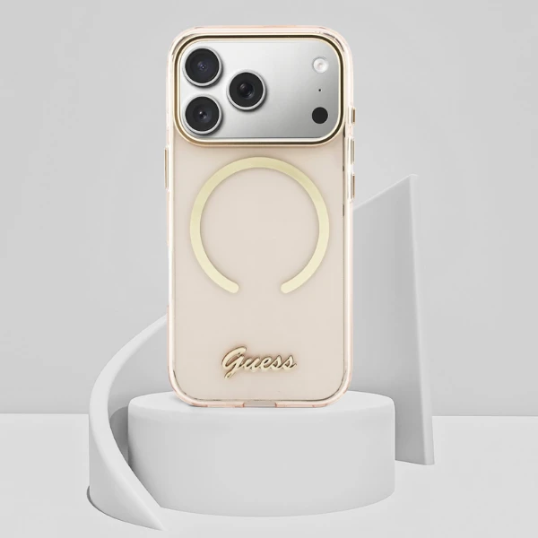 Dėklas Guess IML Script Metal MagSafe Case for iPhone 17 Pro Max - Rožinė aprašymas - Prekės nuotrauka