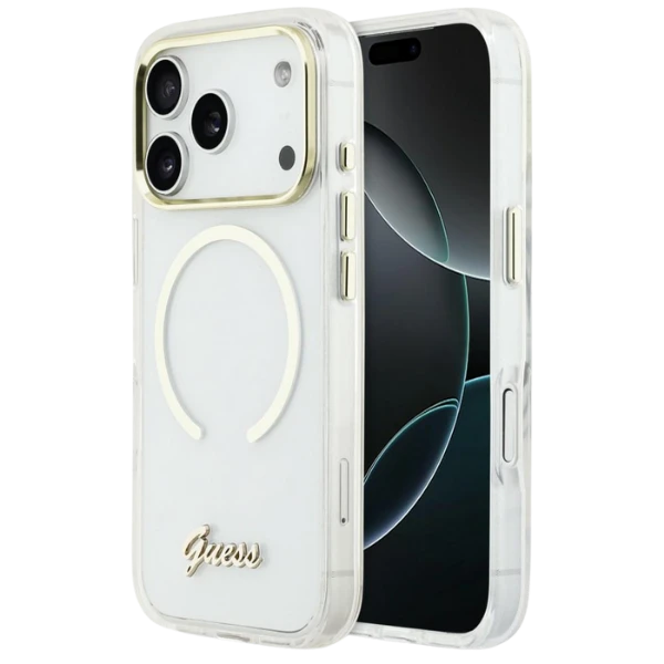Dėklas Guess IML Script Metal MagSafe Case for iPhone 17 Pro Max - Clear aprašymas - Prekės nuotrauka