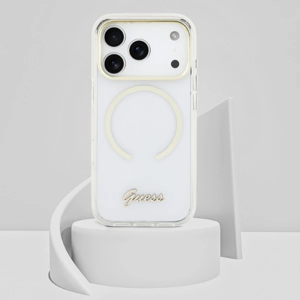 Dėklas Guess IML Script Metal MagSafe Case for iPhone 17 Pro Max - Clear aprašymas - Prekės nuotrauka