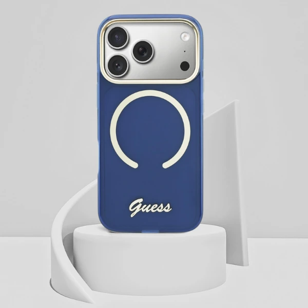 Dėklas Guess IML Script Metal MagSafe Case for iPhone 17 Pro - Mėlyna aprašymas - Prekės nuotrauka