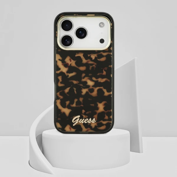 Dėklas Guess IML Script Metal MagSafe Case for iPhone 17 Pro - Juodas and Brown aprašymas - Prekės nuotrauka