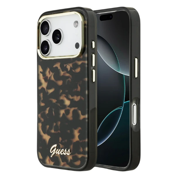 Dėklas Guess IML Script Metal MagSafe Case for iPhone 17 Pro - Juodas and Brown aprašymas - Prekės nuotrauka