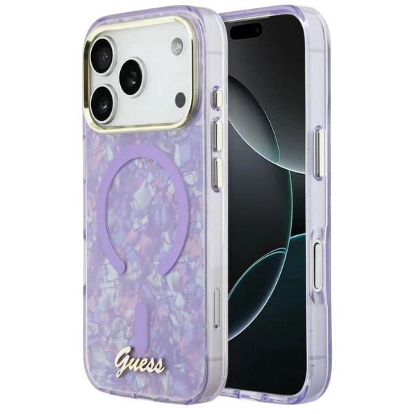 Dėklas Guess IML Shell Script Metal MagSafe Case for iPhone 17 Pro Max - Violetinė aprašymas - Prekės nuotrauka