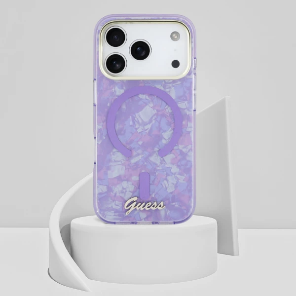 Dėklas Guess IML Shell Script Metal MagSafe Case for iPhone 17 Pro Max - Violetinė aprašymas - Prekės nuotrauka