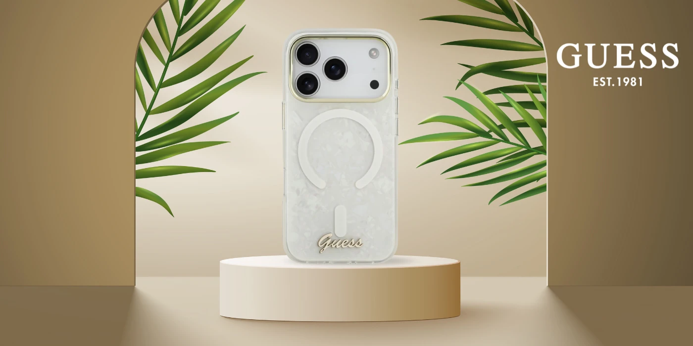 Dėklas Guess IML Shell Script Metal MagSafe Case for iPhone 17 Pro Max - Baltas aprašymas - Prekės nuotrauka