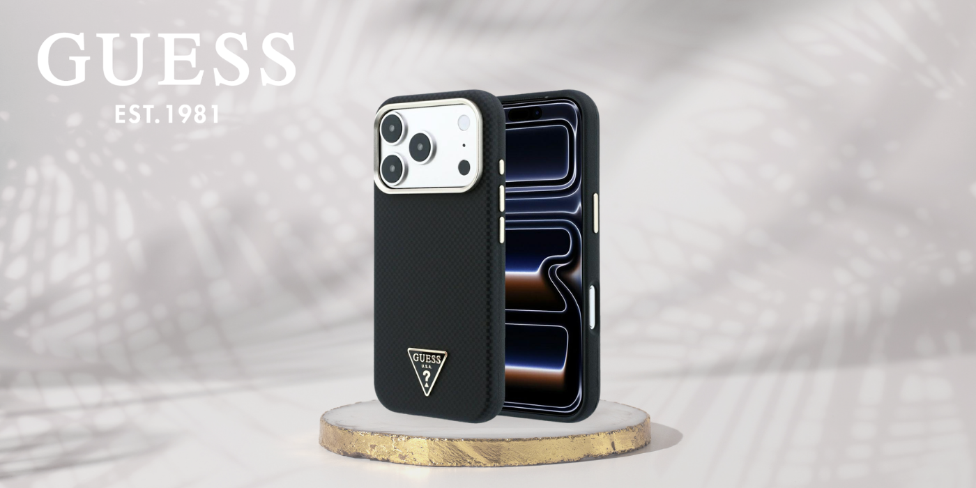 Dėklas Guess Kevlar Triangle Logo MagSafe Case, skirtas iPhone 17 Pro / 18 Pro - Juodas aprašymas - Prekės nuotrauka