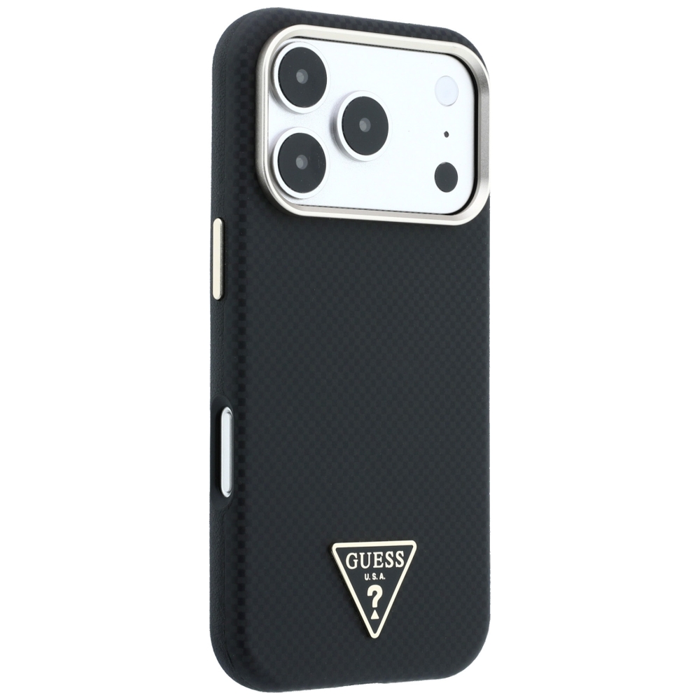 Dėklas Guess Kevlar Triangle Logo MagSafe Case, skirtas iPhone 17 Pro / 18 Pro - Juodas aprašymas - Prekės nuotrauka