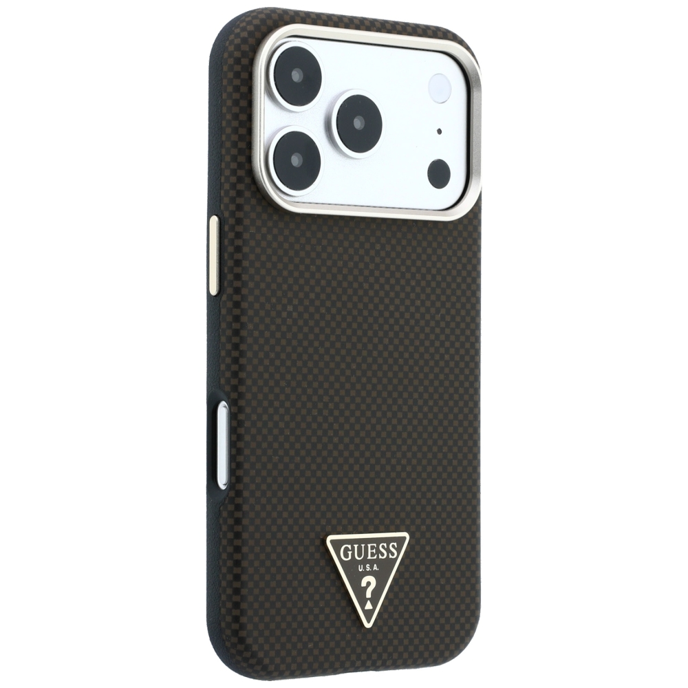 Guess Kevlar Triangle Logo MagSafe dėklas, skirtas iPhone 17 Pro / 18 Pro – ruda aprašymas - Prekės nuotrauka