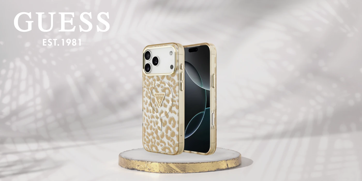 Dėklas Guess Leopard Glitter MagSafe Case for iPhone 17 Pro - Brown aprašymas - Prekės nuotrauka