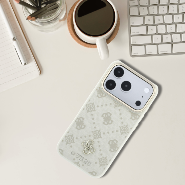 Guess Peony 4G Small Logo dėklas su MagSafe, skirtas iPhone 17 Pro / 18 Pro – smėlio spalvos aprašymas - Prekės nuotrauka