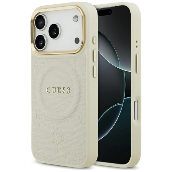Dėklas Guess Peony Hot Stamp MagSafe Case for iPhone 17 Pro - rusvai gelsvas aprašymas - Prekės nuotrauka