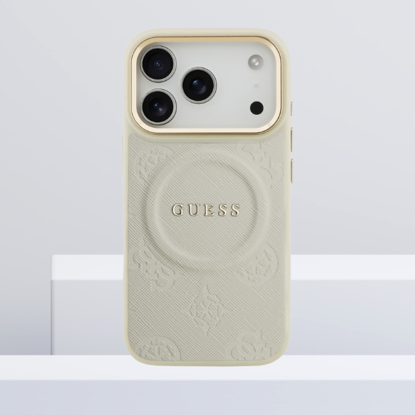 Dėklas Guess Peony Hot Stamp MagSafe Case for iPhone 17 Pro - rusvai gelsvas aprašymas - Prekės nuotrauka